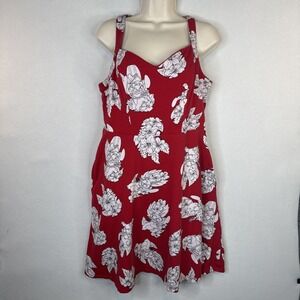 Disney Stitch Y2K Skater Dress XL Red Tropical Print Hawaiian